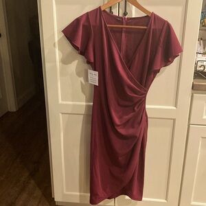 NWT Burgundy flutter sleeves, wrap look dress with v neckline, loose waist small